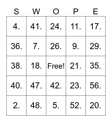 SWOPE STAFF BINGO Card