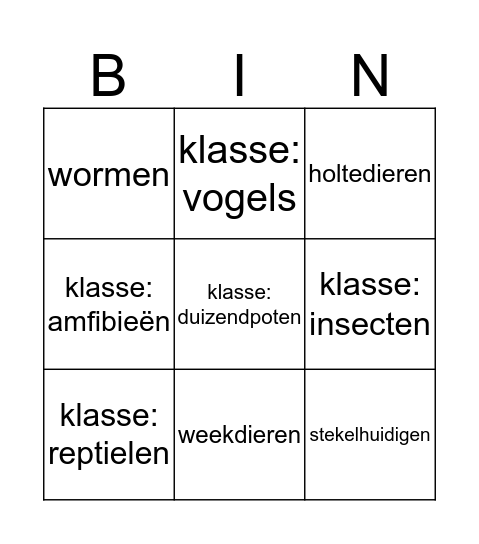 Het rijk der dieren bingo Card