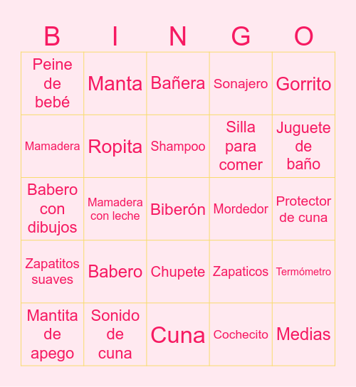 Aurora Salome Bingo Shower Bingo Card