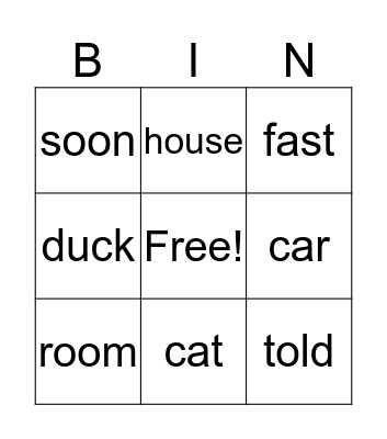 Find the rhyme Bingo Card