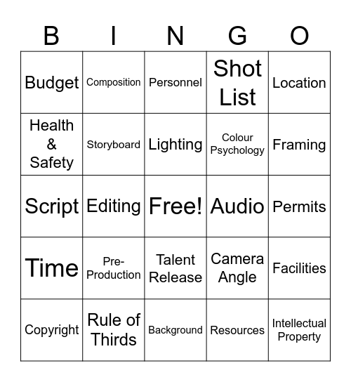 Digital Media Bingo Card