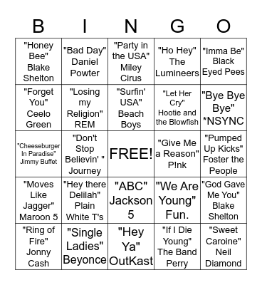 Musical Bingo Card