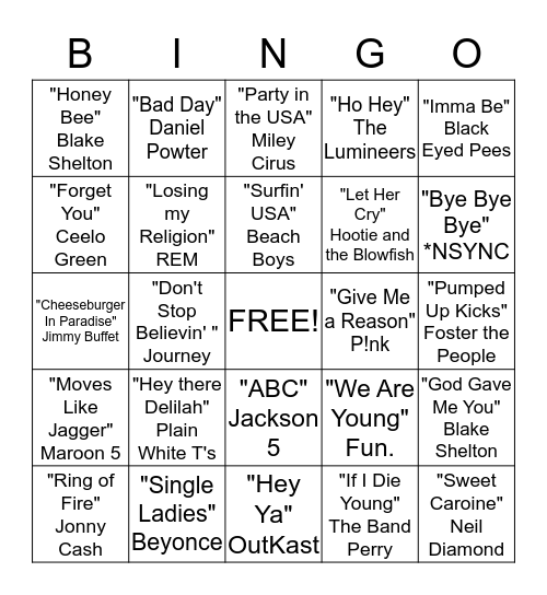 Musical Bingo Card