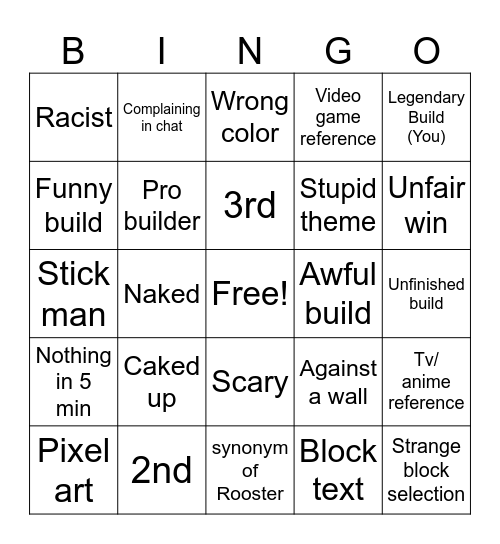 Build battle v2 Bingo Card