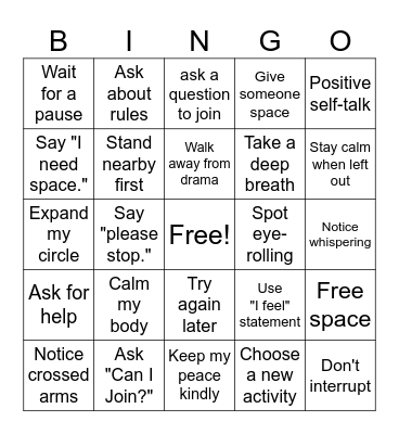 Conflict Resolution Bingo Card