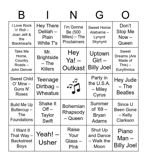 Drunk Choir Practice Bingo Card