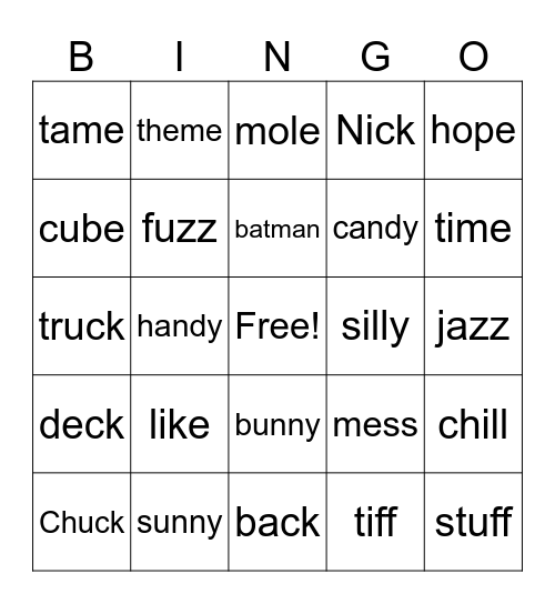 Untitled Bingo Card