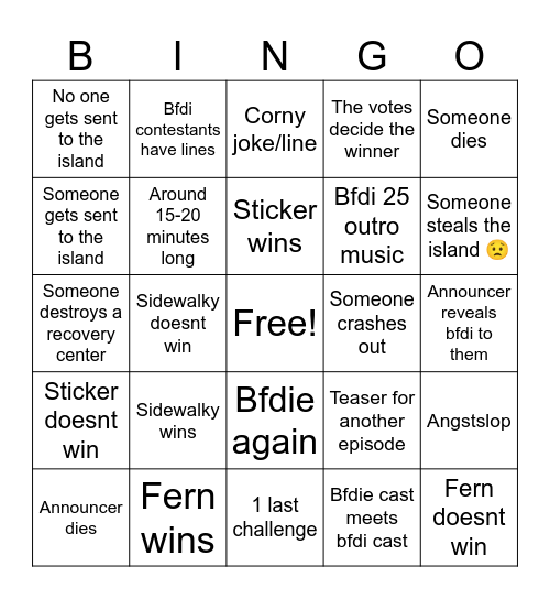 Bfdie 10 bingo (bfdie finale) Bingo Card