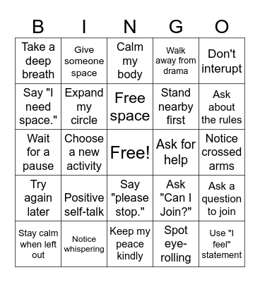 Conflict Resolution Bingo Card