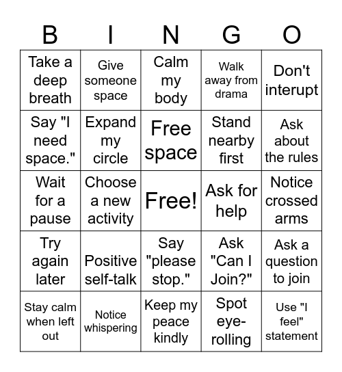 Conflict Resolution Bingo Card