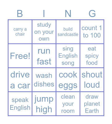 Can you....? Bingo Card
