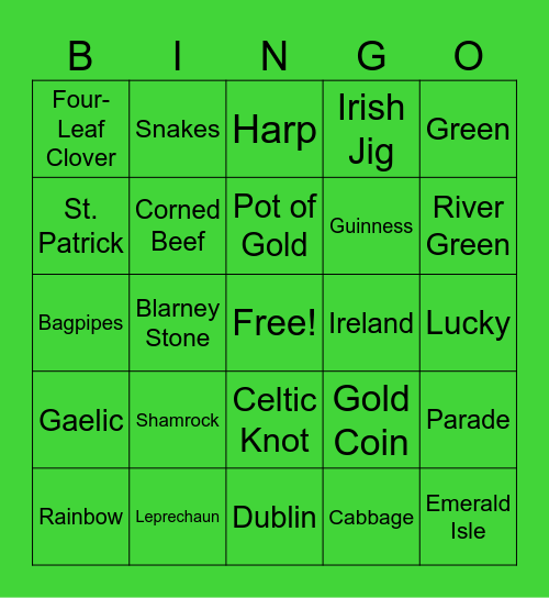 St. Patrick's Day BINGO Card