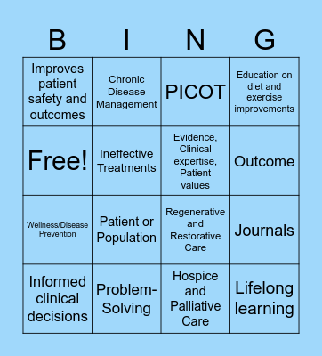 Evidence Based Practice Bingo Card