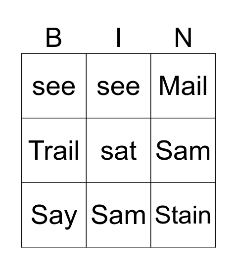 Sam Sat, Cat Sat Bingo Card