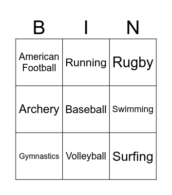 Sports Bingo Card