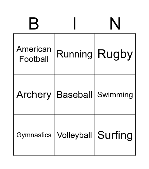 Sports Bingo Card