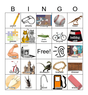 S Medial Words Bingo Card
