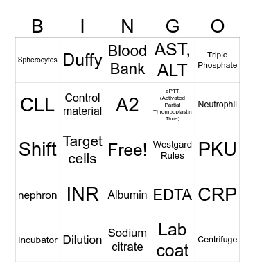 Laboratory Bingo Card