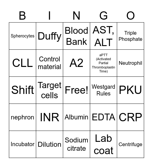 Laboratory Bingo Card