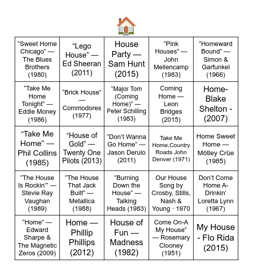 HOUSE/HOME IN THE TITLE Bingo Card