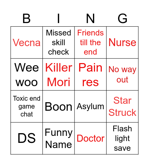 DBD Fun Bingo Card
