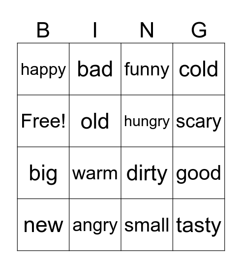 Extreme adjetives Bingo Card