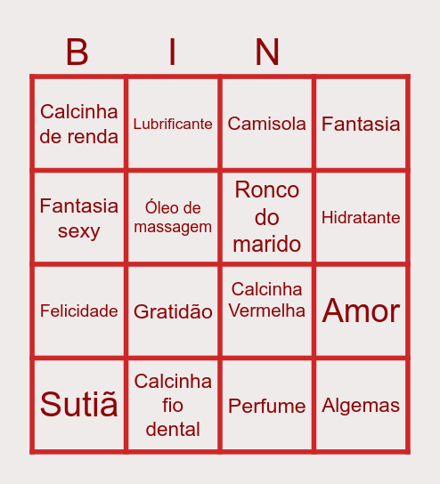 Chá de Lingerie da Alana Bingo Card