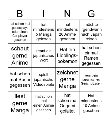 Japan-Bingo Card