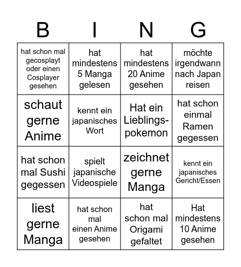Japan-Bingo Card