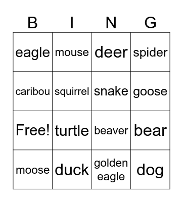 animals Bingo Card