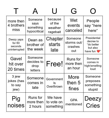 ATO Chapter Bingo - Ultimate Showdown Bingo Card