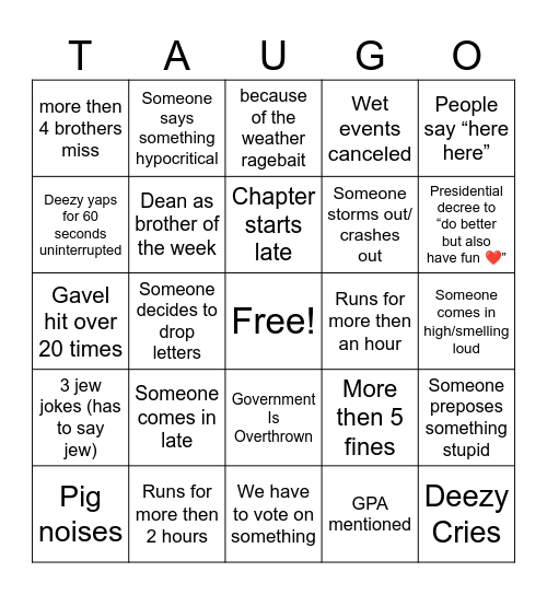 ATO Chapter Bingo - Ultimate Showdown Bingo Card