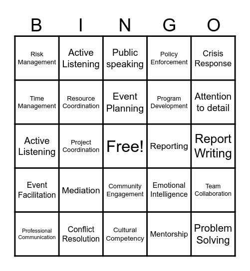 RA Transferable Skills BINGO!! Bingo Card