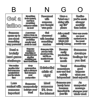 My life Bingo Card