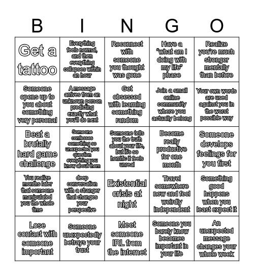 My life Bingo Card