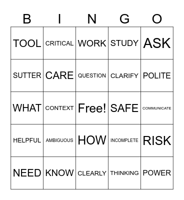 SAFETY TOOL CLARIFYING QUESTION Bingo Card