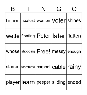 Sight Word BINGO Card