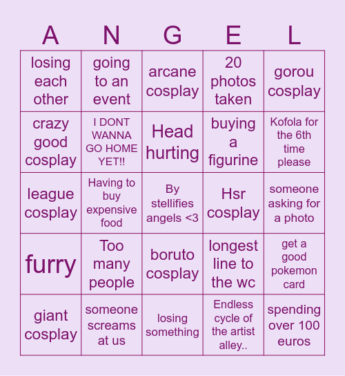 Stellified angels first bingo!! Bingo Card