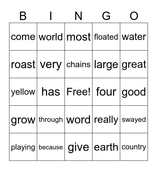 4th Grade Bingo Card