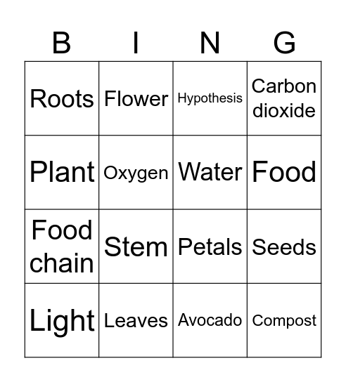 Seeds Bingo Card