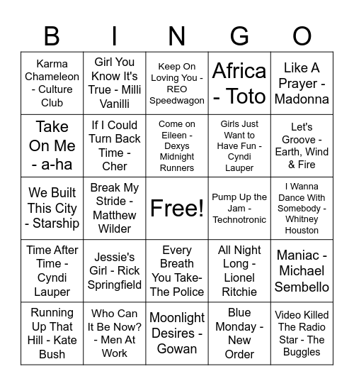 Party Like It's 1981 Bingo Card