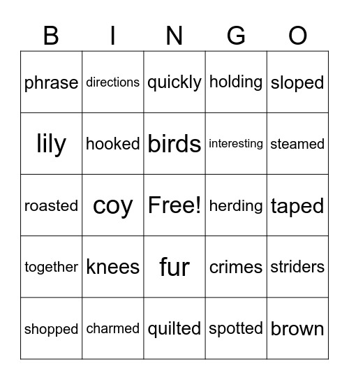 2nd Grade Bingo Card