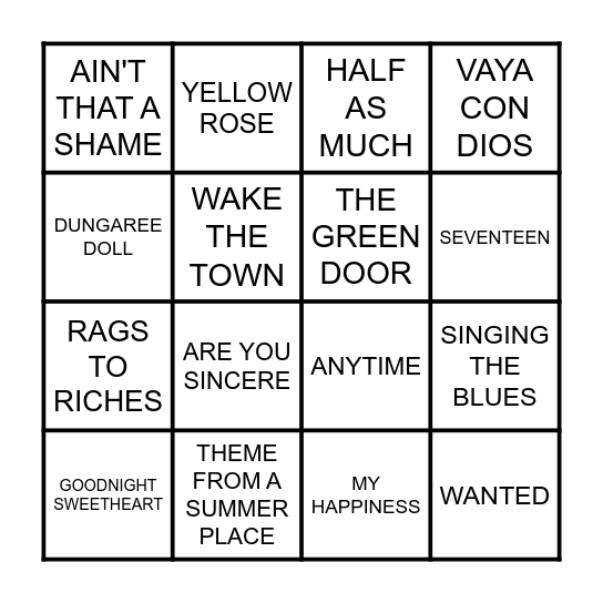 FABULOUS FIFTIES Bingo Card