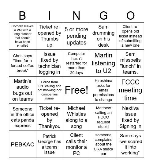 TW Bingo Card