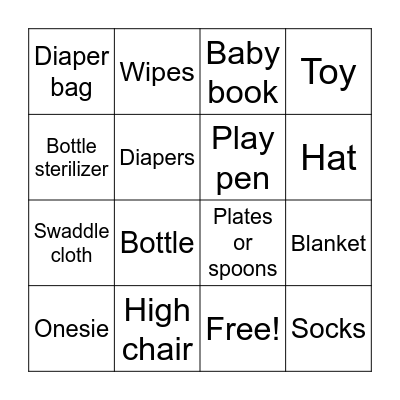 Baby Shower Bingo Card