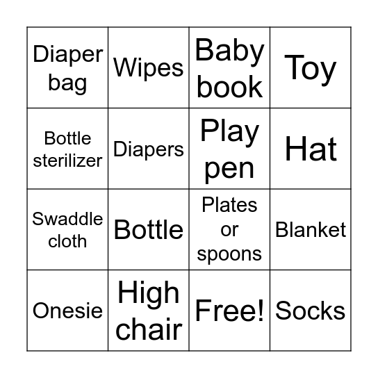 Baby Shower Bingo Card