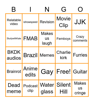 Tiktok Bingo (Victor) Bingo Card