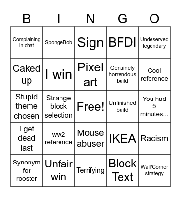 Minecraft Build Battle Bingo Card