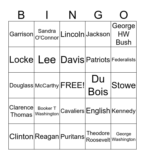 History Exam Bingo # 1A Bingo Card