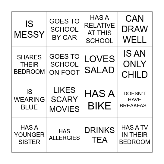 FIND SOMEONE WHO - PRESENT SIMPLE BINGO Card